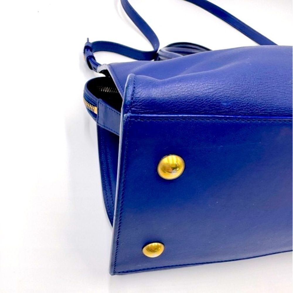 Auth Saint Laurent Small Classic Ligne Y Blue Leather Paris Chyc Cabas Tote 2way - Picture 10 of 15